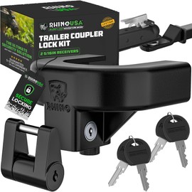 Rhino USA Trailer Hitch Lock Kit (for 2" Trailers) Heavy Duty Anti Theft Trailer Coupler Locks for RV, Camper, Trailer, Boat, Caravan - Reinforced Solid Steel Tow Lock for Trailer Tongue
