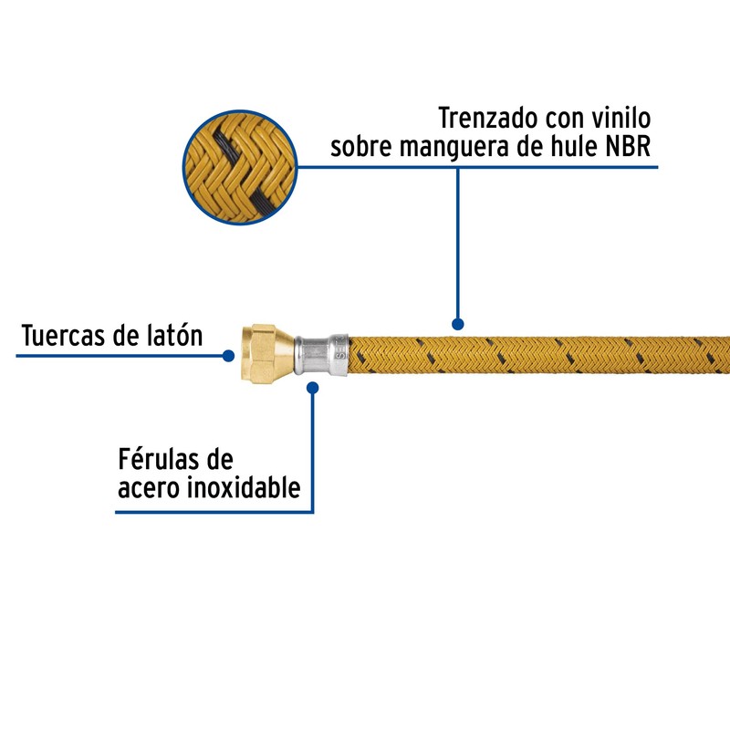 Foset FGA-20V, Manguera flexible de 200cm para gas, trenzado con