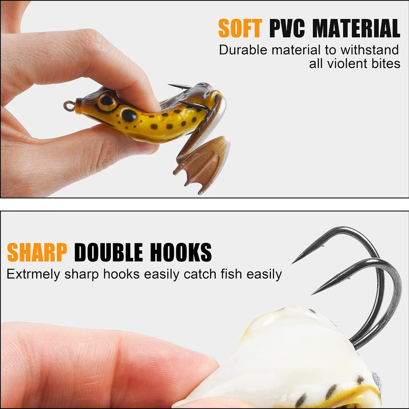 Topwater Frog Fishing Lure Kit, 5pcs Soft Artificial Bait Hollow