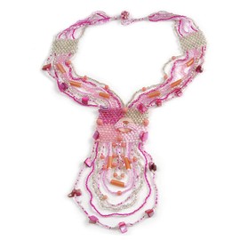 Avalaya Pink/Transparent Glass Bead Sea Shell Tassel Necklace with Button and Loop Closure/44cm L (N)/ 17cm L (Tassel)