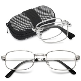 VEVESMUNDO Folding Reading Glasses Lightweight Rectangular Metal Frame Pocket Foldable Readers with Case
