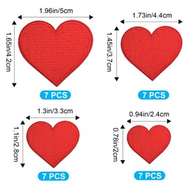 28 Pcs Iron On Red Heart Patches, Embroidered Sew On Applique Patches, Cute Heart Shape Iron on/sew on Patches Heart, DIY Applique for Clothes Embellishments Repair