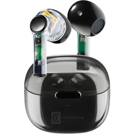 cellularline | FINE Transparent | TWS Wireless In-Ear Capsule Bluetooth Earphones with Charging Box - 3.5 Hours Playtime - 4 Times Charging - Touch Control and Automatic Pairing