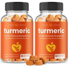 (2 Pack) Turmeric Gummies with Black Pepper and Ginger for Adults & Kids | 95% Curcuminoids Turmeric Supplements for Joint Health, Antioxidant & Immune Support | 120 Tumeric Gummies | Vegan & Non-GMO