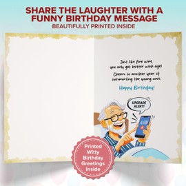 Decorably 5x7in Individual Humorous Birthday Card for Grandfather with Gold Foiled Clock Cutout, Birthday Cards for Men Funny Set with Envelope and Stickers, with Printed Message Inside