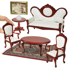 iLAND Victorian Dollhouse Furniture Set, Doll House Furniture and Accessories, Miniature Dollhouse Sofa with 1/12 Scale Accessories 8pcs, Mothers Gift, Wife Gift, Bookshelf Décor