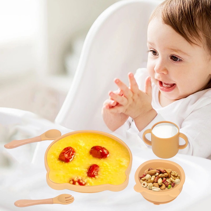 Baby Feeding Set Cute Bear Shape Soft Safe Silicone Toddler