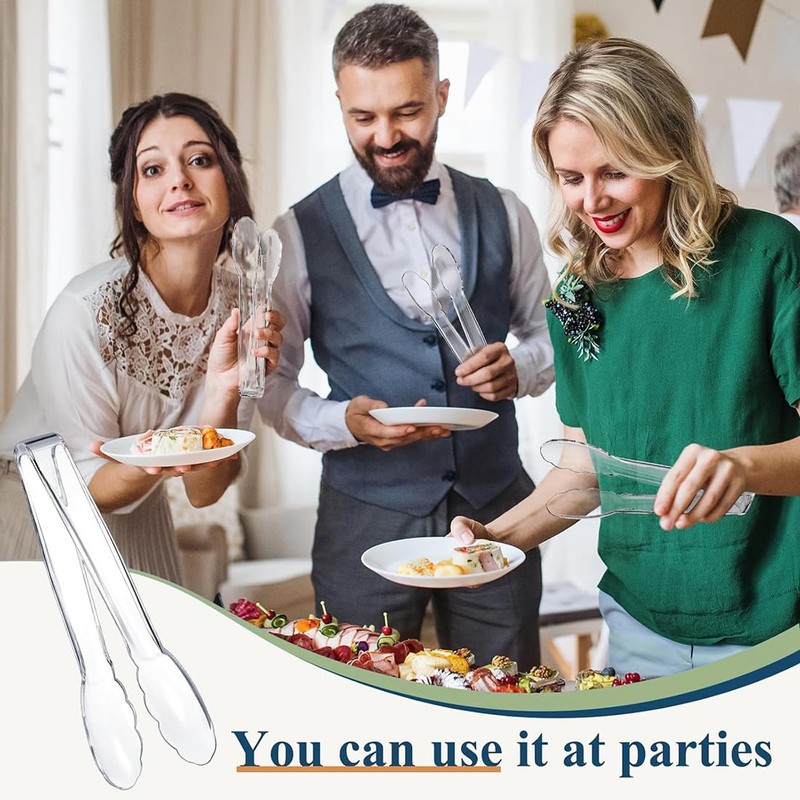Clear Kitchen Tongs, 6 Pcs - 8.85in/22.5cm Buffet Plastic Disposable