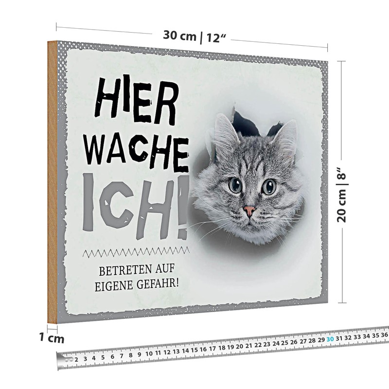 Lustiges Holzschild | Hier wache ich | Katze | Betreten