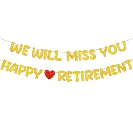 Fulmoon Pre Strung Happy Retirement and We Will Miss You Banner Bunting Retirement Party Decorations Goodbye Party Banner for Men Women Going Away Army Farewell Gift(Gold)