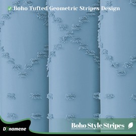 Dynamene Extra Long Shower Curtain, 96 Inch Long Boho Tufted Geometric Striped Fabric Shower Curtain for Bathroom, Tall Farmhouse Waterproof Cloth Shower Curtain Set, 12 Hooks, Moonlight Blue, 72x96