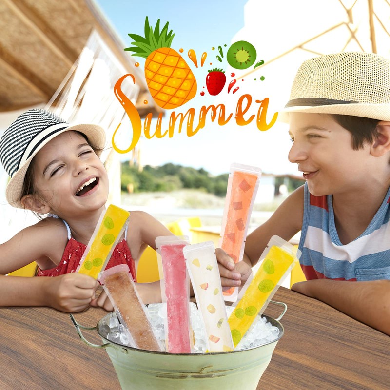 FEBSNOW 200 Disposable Ice Popsicle Bags BPA Free Freezer Tubes