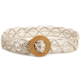 LAND BABEE Boho Braid Belt for Women Fashion Summer Wide Bohemian Woven Waist Belts for Dress Chunky Rope Braided Belt (Beige, Fit Waist Size Below 40")