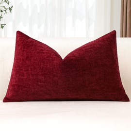 JOTOM Chenille Cushion Covers 30x50 cm Soft Red Decorative Throw Pillow Covers 12x20 Inch Lumbar Cushion Case Solid Pillowcases for Couch Sofa Living Room Bed Home Decor (Red)