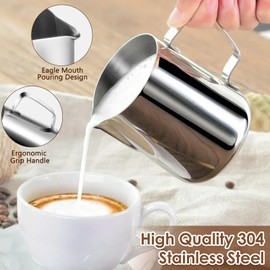 Anpro Milk Jug 400 ml/14 oz,304 Stainless Steel Milk Pitcher, Milk Frothing Jug for Making Coffee Cappuccino