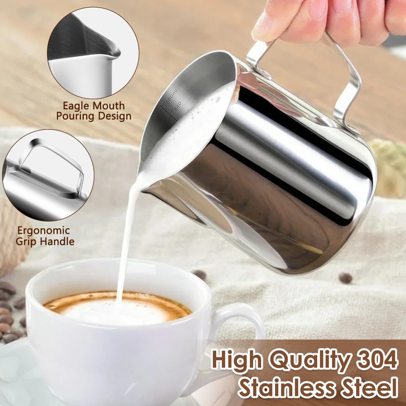 Anpro Milk Jug 400 ml/14 oz,304 Stainless Steel Milk Pitcher,