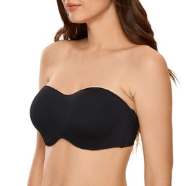 Delimira Women's Strapless Bra Underwire Non Padded Minimiser Plus Size Bandeau Seamless Bra Black 36G