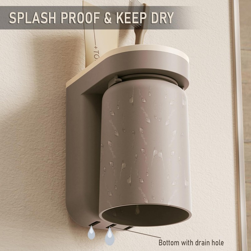 Toothbrush Holder Wall Mounted with Cup,2-in-1 Toothbrush Holders & Cups