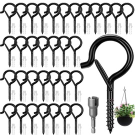 Feluxor 36 Stück Schraubhaken Q-Hanger Haken für Deckenhaken mit Sicherheitsschnalle Schraubhaken Edelstahl Schwarz mit Flügelmutter für Pflanzenkörben Vogelhäuschen Windglocke Lichterketten