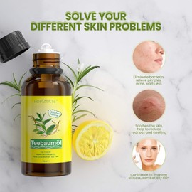 Tea Tree Oil 100% Pure and Natural, 60 ml Tea Tree Oil Anti Pimples, Acne, Warts and Other Skin Problems, Vegan Tea Tree Essential Oil for Blemished Skin, Face, Scalp and Hair