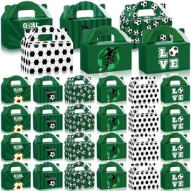 Dunzoom 24 Pcs Soccer Party Favor Gifts Boxes Soccer Goodie Treat Boxes with Handles Football Themed Party Bags Paper Snack Bags for Team Sport Ball Birthday Decoration