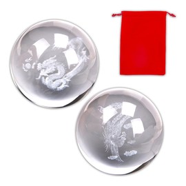 ZORZA 2Pcs Baoding Balls for Hand Therapy Chinese Health Exercise Stress Balls Dragon and Phoenix Crystals Balls for Hand Massage,Stress Relief and Exercise (1.58inch)
