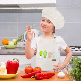 HKKDKTA Kids Aprons for Cooking,Kids Chef Hat and Apron with Large Pocket for Baking Cupcake kids Apron for 6-12 Years