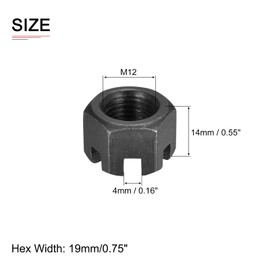 DTGN M12x1.25mm(DxP) Slotted Hex Castle Nuts - 10Pack - Good for Machinery Repairing - Carbon Steel Blackened Hexagon Nuts - Black