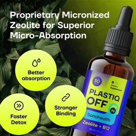 SonoHealth Plastiq Off - Micronized Zeolite Liquid Drops for Kids & Adults - Gentle Daily Detox & Cleanse Support with Vitamin C & B12 - Vegan Non-GMO USA Sourced Natural Supplement