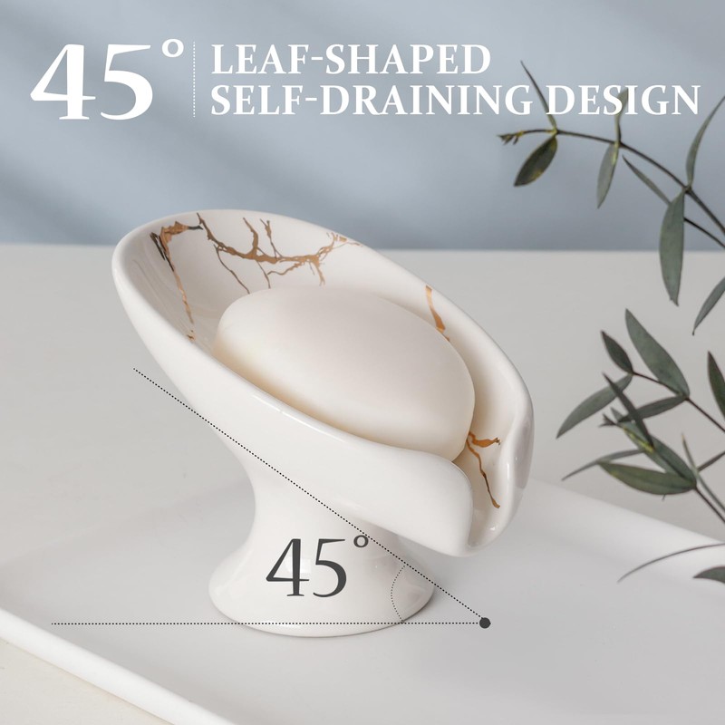 Soap Dish, Soap Holder Self Draining Leaf Shape Soap Dishes,