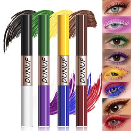 FantasyDay Smudge-Proof Colorful Mascara Set Liquid Lash Extensions Cosmetics, 4 Pcs Washable Volumizing Lengthening Defining Curling No Clumping Mascara Premium Xmas Eye Makeup Gift Set