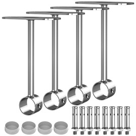 Aopin Closet Rod Brackets, 25mm/1" Curtain Rod Ceiling-Mount Brackets, Stainless Steel, Brushed Finish, Polished End Supports, 4 Pcs