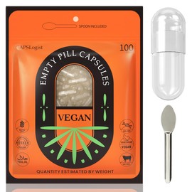 CAPSLogist Empty Pill Capsules Size 0, (100 Count) Bundle with Micro Lab Spoon, Empty Capsules Vegetarian Clear Fillable Veggie Pill Capsules 0 for Making Your Own Supplements