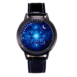 MINILUJIA LED Touch Screen Watch Unique Cool Watch Meteor Shower/Wish Tree Brain/Universe Milky Way/Simple Black Dial Watch with Soft Leather Strap Black Band