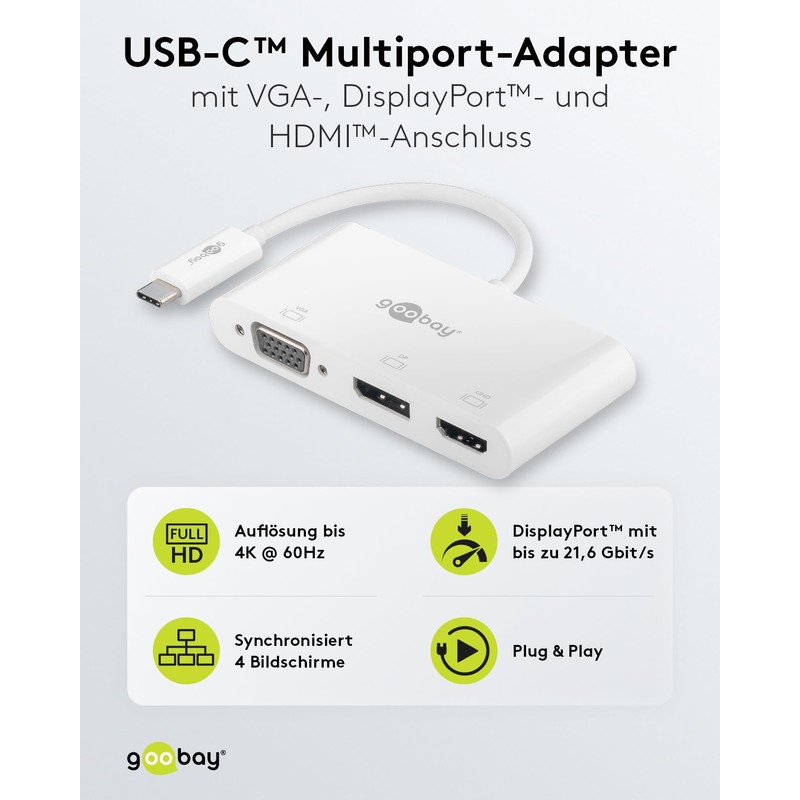 goobay 52412 Multiport Adapter USB-C to VGA + DP +