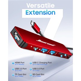 Hiearcool USB C Hub, USB-C to HDMI Multi-Port Adapter for MacBook Pro/Air, 7-in-1 USBC Dongle with 4K HDMI 100W Power Delivery SD/TF Card Reader Type-C Dock for Dell HP Lenovo Laptops-Dark Red