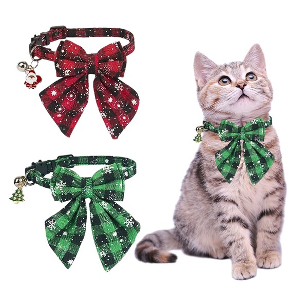 Christmas Cat Collar, Pack of 2, Adjustable Kitten Collar with