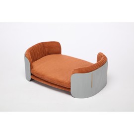 Scandinavian style Cat Couch Bed, Pet Sofa for Indoor Cats PP Indoor Pet Furniture Elevated Cat Beds with Removable Mattress Cover Suitable for Kitty, Puppy or Small Animal Brand Design Grey+Brown