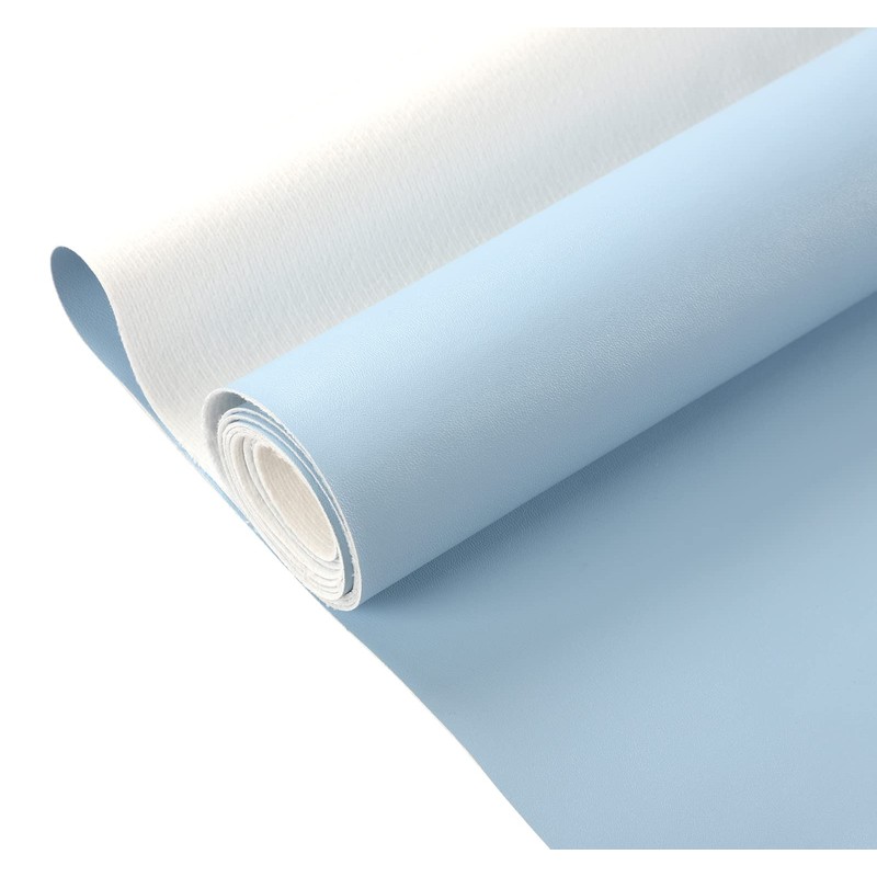 Picheng Vinyl Faux Leather Sheets:Light Blue Smooth Faux Leather Fabric