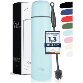 Milu Thermos Flask, Insulated Flask, 1 L, 750 ml, 500 ml, Insulated Stainless Steel Drinking Bottle, 100% Leak-Proof, Double Wall Insulation (Baby Blue, 1000 ml)