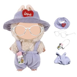 17cm Doll Clothes Set - Premium Dolls Outfit with Accessories Outfit-Bandeau Pants,Heart Hat,Mini Kettles,and Eyeglass Accessories,No Doll (Violet)