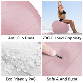 APEXUP Yoga Ball Exercise Ball, Anti Slip Stability Ball Chair, Heavy Duty Large Gym Ball for Fitness, Balance, Core Workout and Physical Therapy (S (15"~18") 45cm, Pink)