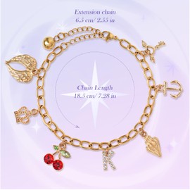 Kaitiaki Katseye Charm Bracelet for Fans, Katseye Merch Gold Link Bracelet with 7 Symbolic Charms, Adjustable Stainless Steel Chain Bracelet, Concert & Music Festival Jewelry Gift