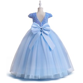 GELOMARI Girls Sequin Dress V-Back Pageant Girls Dress Party Sparkly Flower Girl Dresses Wedding Birthday Gown(5-6Y Sky Blue)