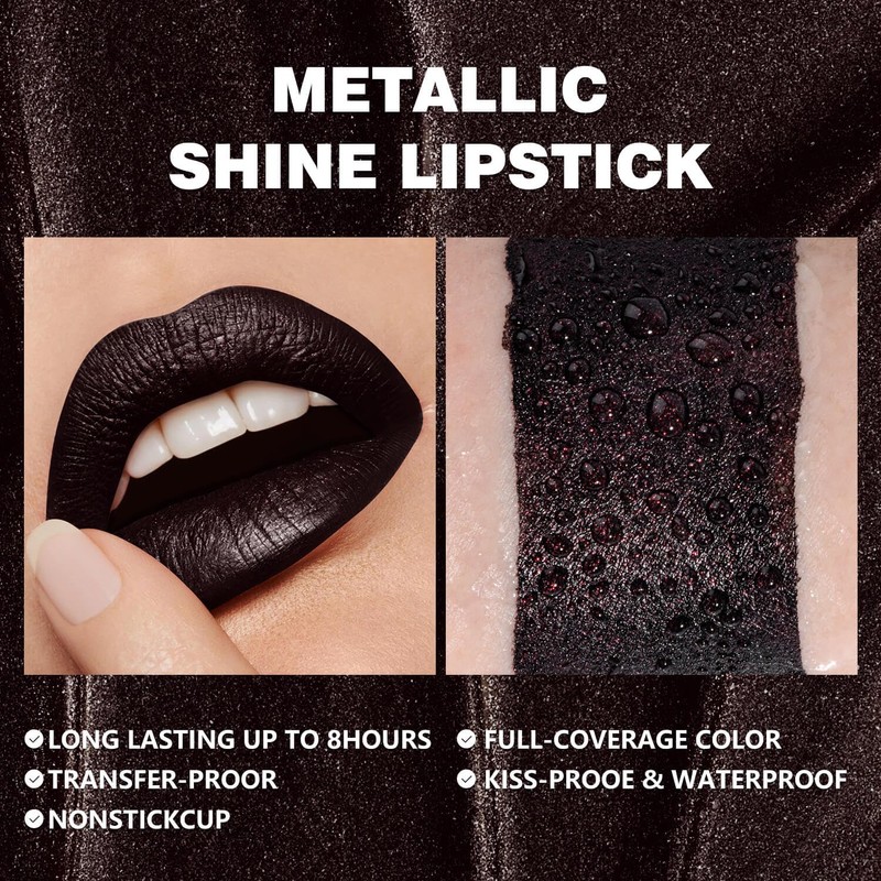 Black Metallic Liquid Lipstick Long Lasting Waterproof Dark Mirage