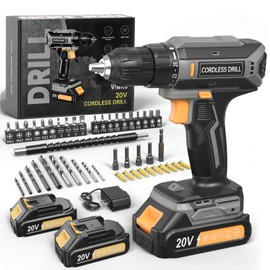 Cordless Drill, 20V MAX Power Drill Set with 2 Batteries & Charger, 3/8 Inch Keyless Chuck, Variable Speed, 25+1 Position and 56PCS Bits/Screws, Power Tools for Home Projects