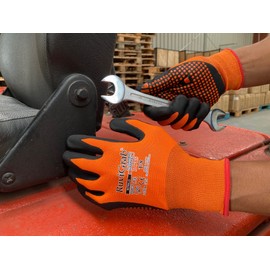 Ruvigrab - Work Gloves Nitrile Foam Orange PVC Nubs | Garden Gloves | Nitrile Gloves | Construction Gloves | Agricultural Gloves | Grip and Comfort of Gloves | Size 8