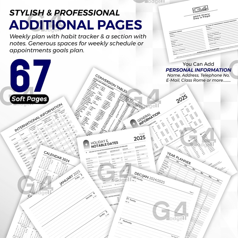 G4GADGET 2025 A4 Week To View Blue Diary Week On