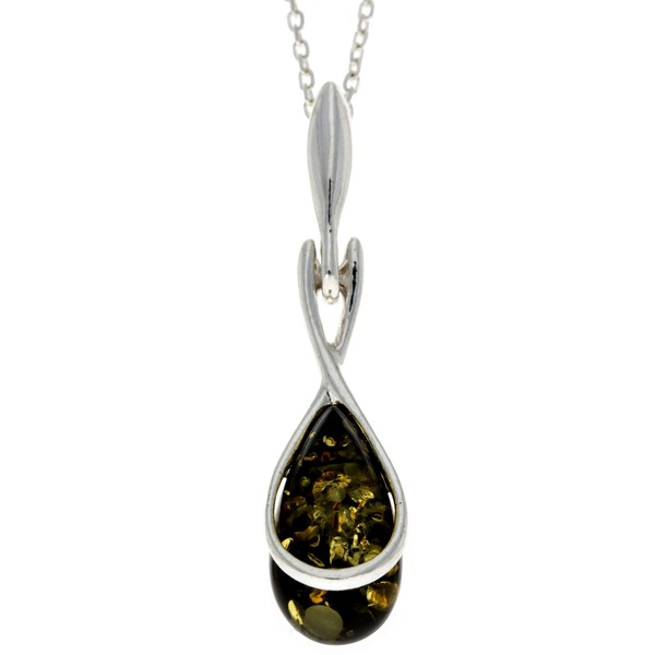 Genuine Green Baltic Amber & Sterling Silver Modern Pendant without