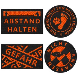 OneTigris 4 Stück Hunde Patches Orange/Schwarze, Hi-Vis Reflektierendes Material "GEFAHR" & "NICHT ANFASSEN" & "DEN HUND NICHT VOM HALTER TRENNEN" & "ABSTAND HALTEN"